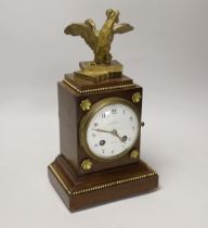 A French mahogany and ormolu mounted mantel clock, retailed by Dent, London, surmounted with a