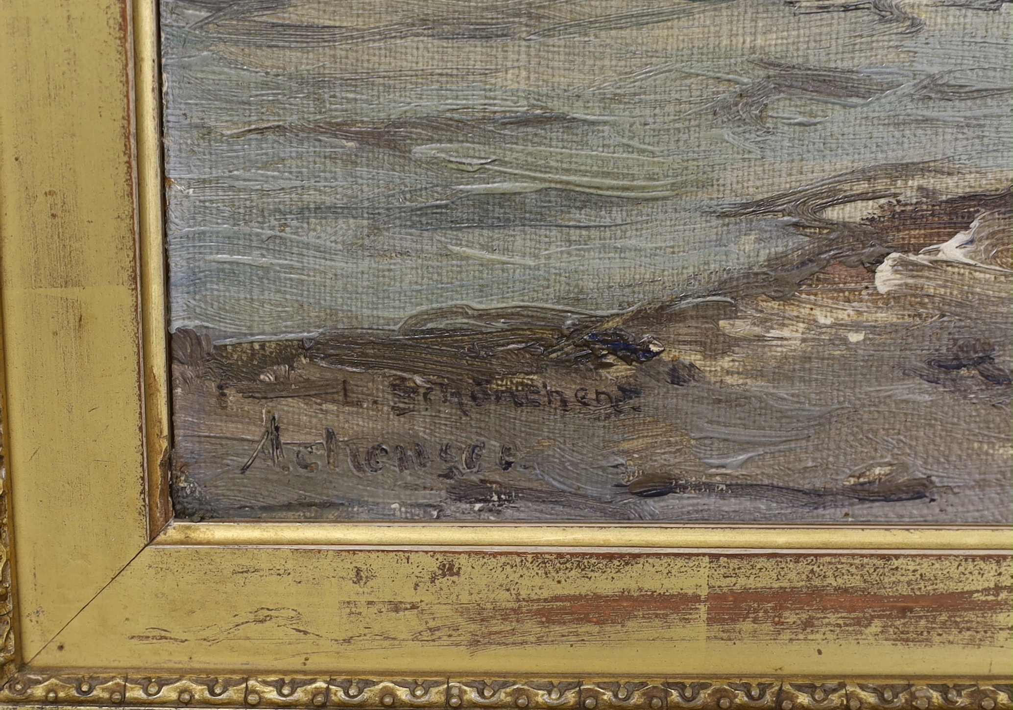Early 20th century Continental School, oil on board, Mountainous river landscape, indistinctly - Image 3 of 3