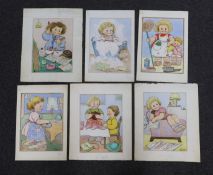 Phyllis Purser (1893-1990), set of six mid 20th century watercolours, Humorous children, original