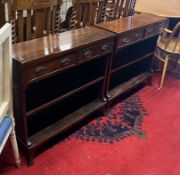 A pair of reproduction George III style mahogany open bookcases, width 80cm, depth 25cm, height