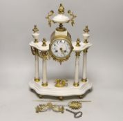 A 19th century French white marble mantel clock, 42cm