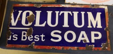 A partial original enamel advertising sign 'Vol (volutum Best Soap' (sic) (a.f.), width 83cm, height