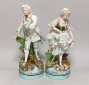 A pair of large French porcelain figures, late 19th century, 33cm tall