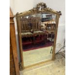 A 19th century French giltwood and composition overmantel mirror, width 85cm, height 132cm