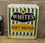 An original enamel advertising sign 'R White's Soft Drinks', width 52cm, height 64cm