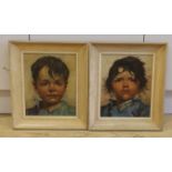 Jeanne Brandsma (Belgian, 1902-1992), pair of oils on canvas, Portraits of young children, signed,