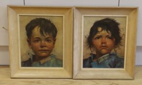 Jeanne Brandsma (Belgian, 1902-1992), pair of oils on canvas, Portraits of young children, signed,