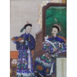 Chinese School, gouache on pith paper, Noble and attendant, 25 x 16cm