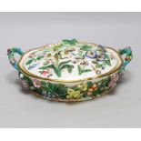 A Minton potpourri bowl and cover, c.1830, with applied floral decoration, 25cm wide