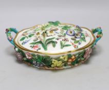 A Minton potpourri bowl and cover, c.1830, with applied floral decoration, 25cm wide