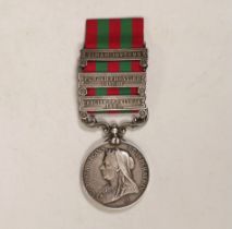 An India General Service medal 1895-1902 awarded to 4695 Pte J Wood 2nd, 13th King's Own Scottish