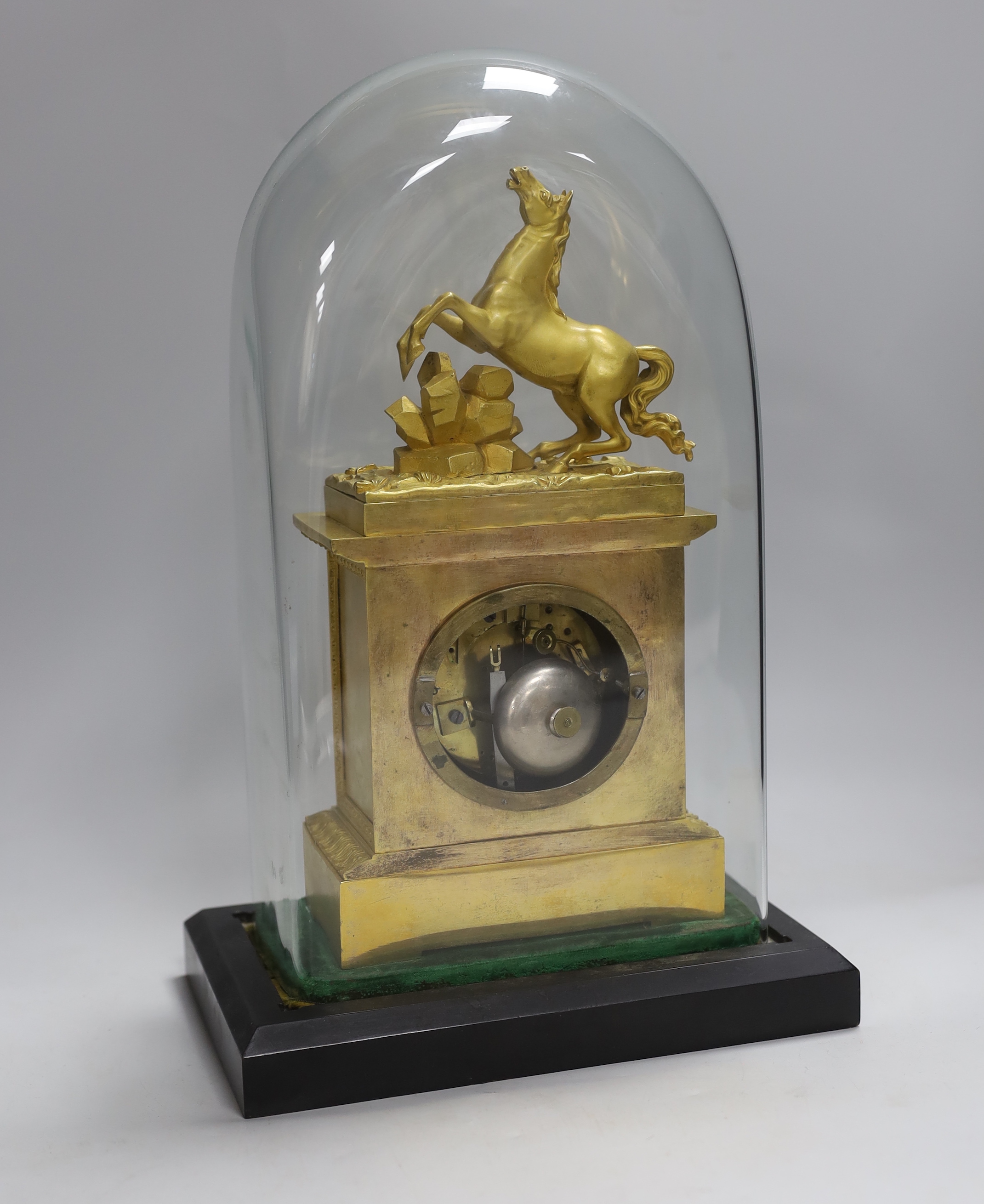 A French mid 19th century gilt mantel clock under dome, striking on a bell, 38 cm high - Image 3 of 4