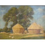 Raymond Lintott (1893–1949) oil on board, Sussex farmyard, details verso, 39 x 29cm