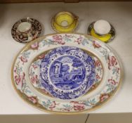 A Victorian stone china oval meat platter, a Derby cup and saucer, two others and two Spode ‘