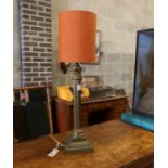 A brass Corinthian column table lamp, height including shade 76cm