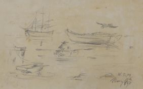 William Sidney Mount (American 1807-1868), pencil sketch, Studies of boats, initialled and dated