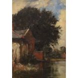 Charles Mayes Wigg (1889-1969) oil on canvas, Riverside house, inscribed verso, 25 x 17cm