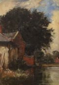 Charles Mayes Wigg (1889-1969) oil on canvas, Riverside house, inscribed verso, 25 x 17cm