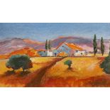 P. Lester (Contemporary) watercolour, 'Tuscan Farm', signed and inscribed, 53 x 32cm