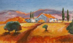 P. Lester (Contemporary) watercolour, 'Tuscan Farm', signed and inscribed, 53 x 32cm