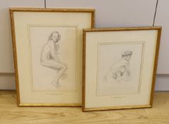 John Kingsley Sutton (1907-1976), two pencil sketches, Nude ladies, inscribed to the mount,