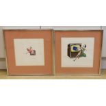 A pair of 1970's colour screenprints, 'Bird in the hand', indistinctly signed, one artist proof,