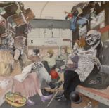 W. R. Earthrowl, (modern British), watercolour, Figures in a railway carriage, signed and dated,