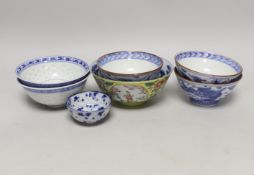 A group of seven Chinese porcelain bowls, largest 15cm diameter