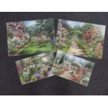 Annie Louise Pressland (1862-1933) four watercolours on card, Country garden landscapes, signed,