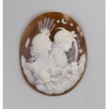 An unmounted Victorian cameo shell, carved with Selene and Diana, 61mm.