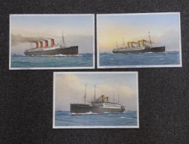 William Frederick Mitchell (1845-1914) set of three watercolours on card, Ocean Liners -