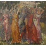 Henry John Lintott (Scottish 1877-1965), mixed media, Five dancing figures, 15.5 x 14cm