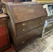 An Edwardian inlaid mahogany bureau, width 90cm, depth 52cm, height 99cm