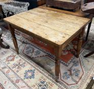 A small Victorian rectangular pine kitchen table, single frieze drawer, width 103cm, depth 71cm,