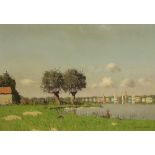 Pieter van Noort (20th century) oil on canvas, Dutch riverside landscape, signed, 70 x 49cm,