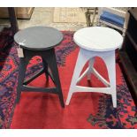 A pair of contemporary circular painted cricket tables, diameter 35cm, height 60cm