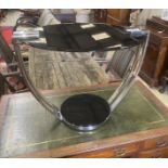 Josef Hoffman style oval glass and chrome occasional table, length 76cm, depth 56cm, height 56cm