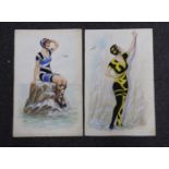 William Henry Ellam (1858-1935), pair of Art Deco heightened watercolours on card, Bathing Girls,