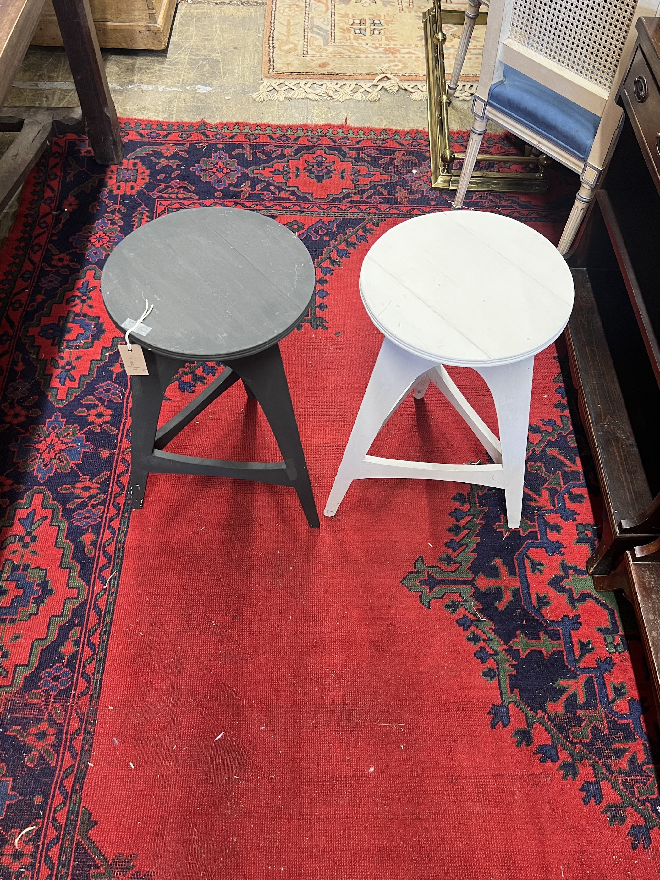 A pair of contemporary circular painted cricket tables, diameter 35cm, height 60cm - Image 2 of 4