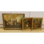 Milo Corsa Alverna, set of three oils on board, Street scenes with figures and villas, each