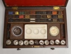 An early 19th century Reeves & Woodyer watercolourist's boxed set with fitted drawer and watercolour