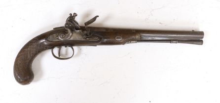 A 20 bore flintlock duelling pistol, lock engraved John Richards, c.1780, set trigger, roller