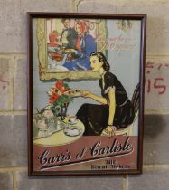 A framed and glazed paper advertising poster 'Carr's of Carlisle, the biscuit makers, Famous for