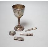 A 1960's silver and turquoise set goblet, import marks for London, 1966 (stones missing), 14.1cm and