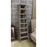 Two vintage pine step ladders, larger height 186cm