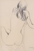 John Skelton (Irish 1925-2005) pencil sketch, Nude on a chair, signed and dated '87, 47 x 32cm