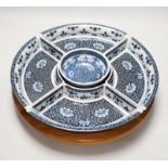 A Chinese porcelain blue and white lazy Susan or supper dish set, 38cm high