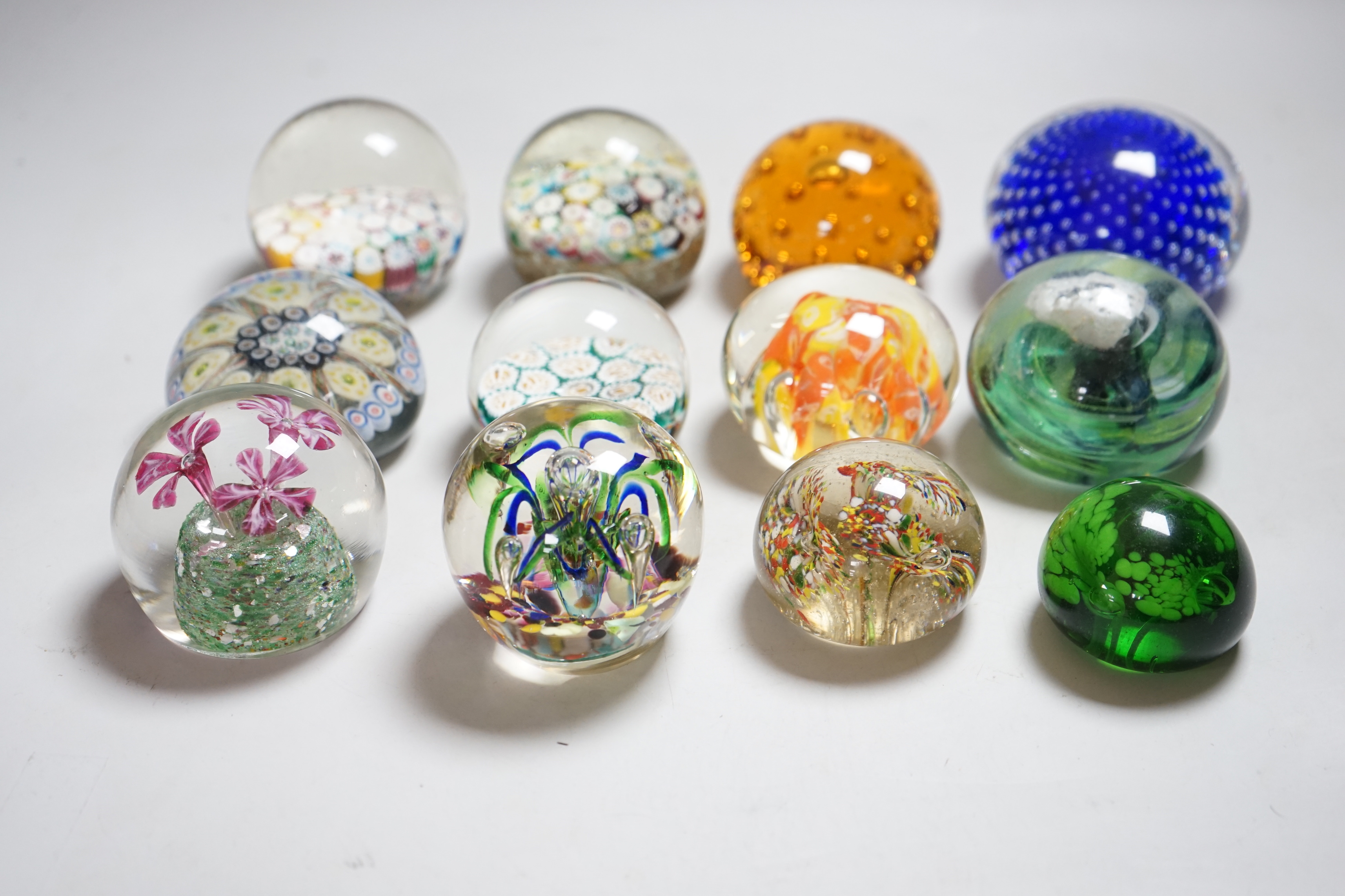 Twelve 20th century paperweights including Bohemian and Chinese examples, close packed millefleur - Image 3 of 6