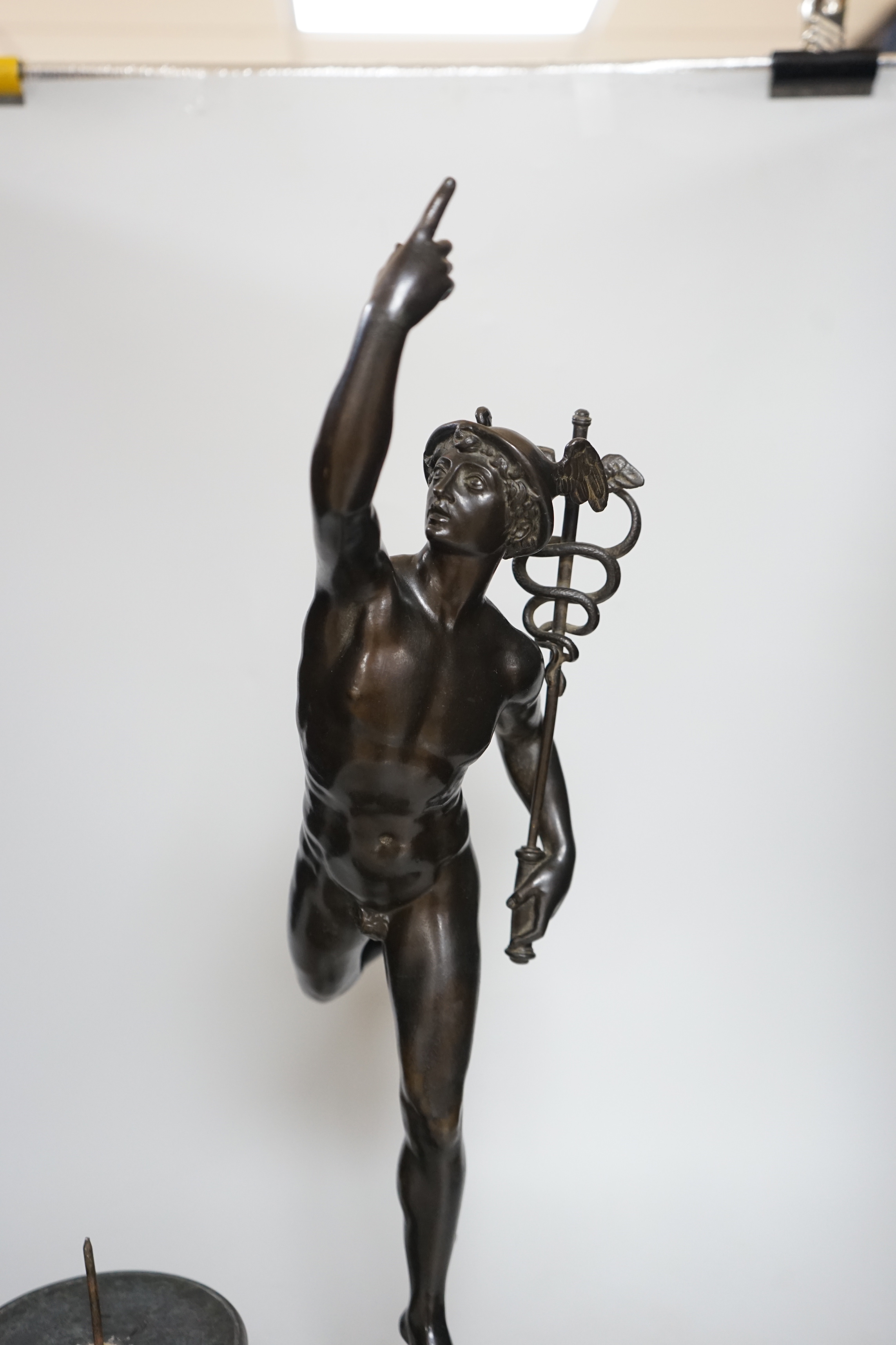 After Giambologna, a bronze figure of Hermes on marble base, early 20th century, 72cm - Image 2 of 3