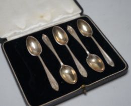 Sundry cased sets and part sets of silver flatware, including teaspoons and a plated set of spoons.